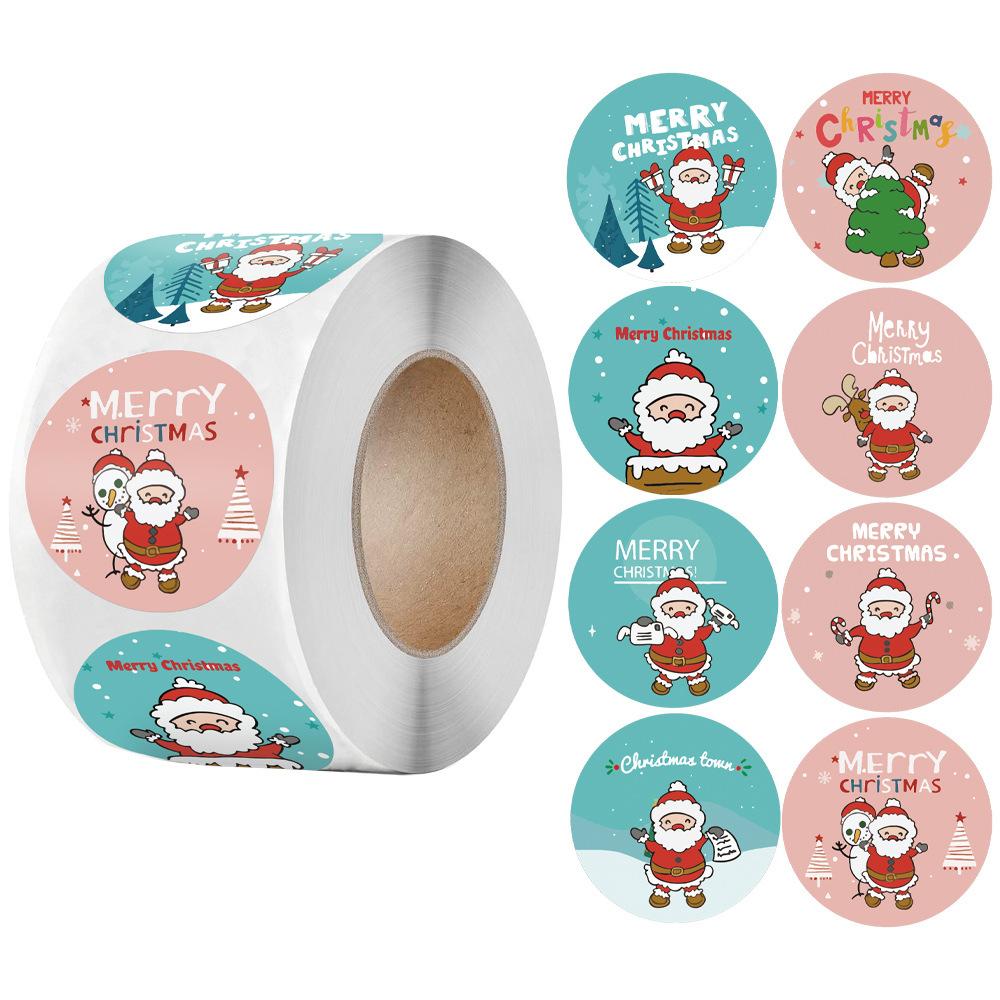 500pcs/roll 1.5inch Santa Claus Merry Christmas Stickers Gift Sealing Label Holiday Decor Baking Envelope Cute Stationery