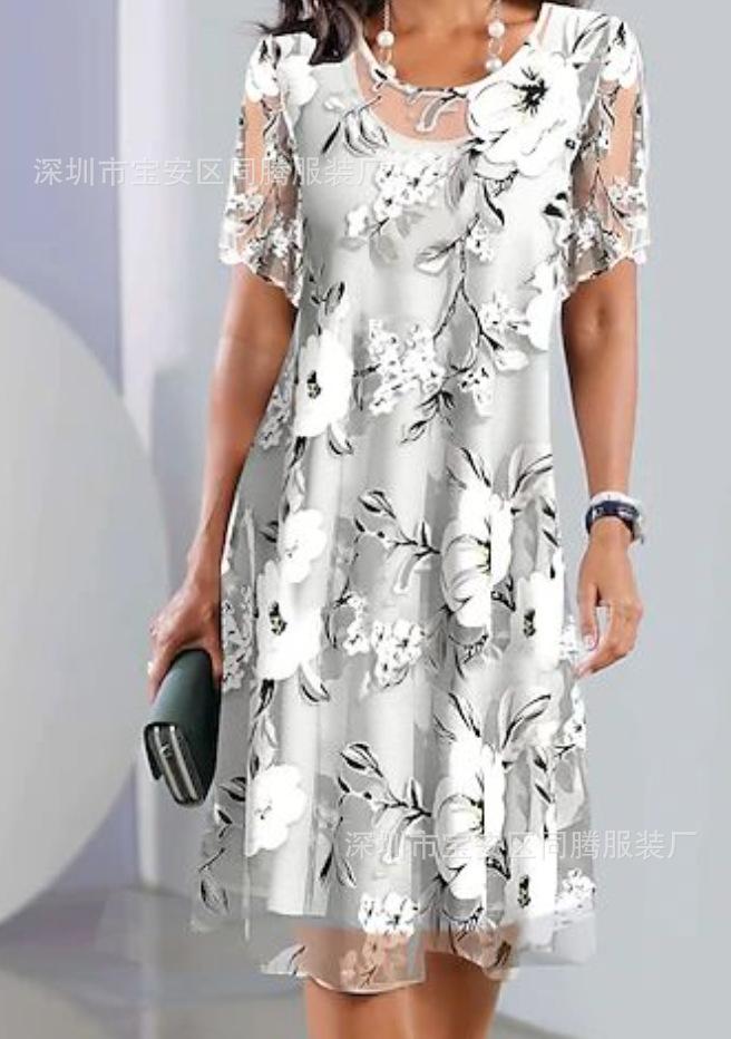 Spring And Summer Women'S Clothing New Independent Station Fashion V-Neck Chiffon Five-Quarter Sleeve Women'S Dress