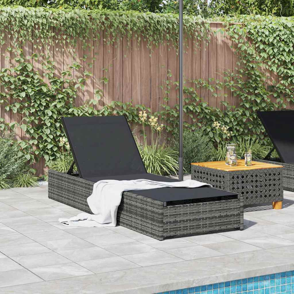 Grey Sun Lounger 200.5 X 70 X 75 Cm Poly Rattan