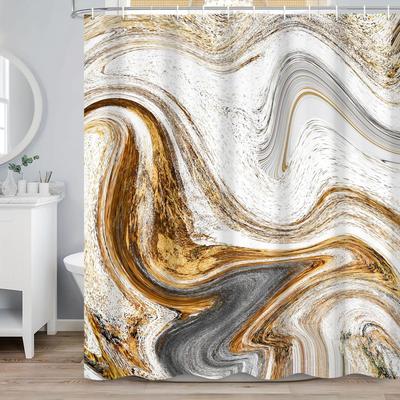 Grey Gold Marble Shower Curtain Abstract Granite Marble Texture Luxury Modern Ink Art Fabric Shower Curtains for Bathroom