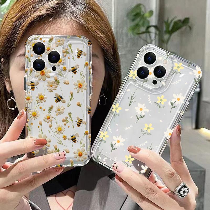 Daisy Bee Floral Print Pattern Design Protective Cover for iPhone 17 16 15 14 13 12 11 16E Series Pro Max Plus