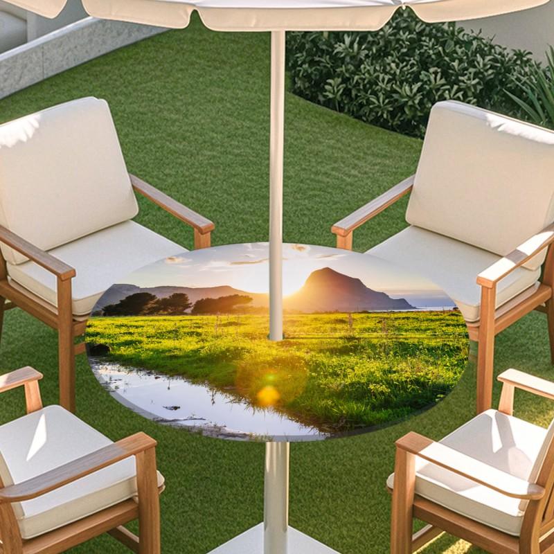 Outdoor Round Table Cover With Nature Print Waterproof Elastic Hem Patio Garden Deck