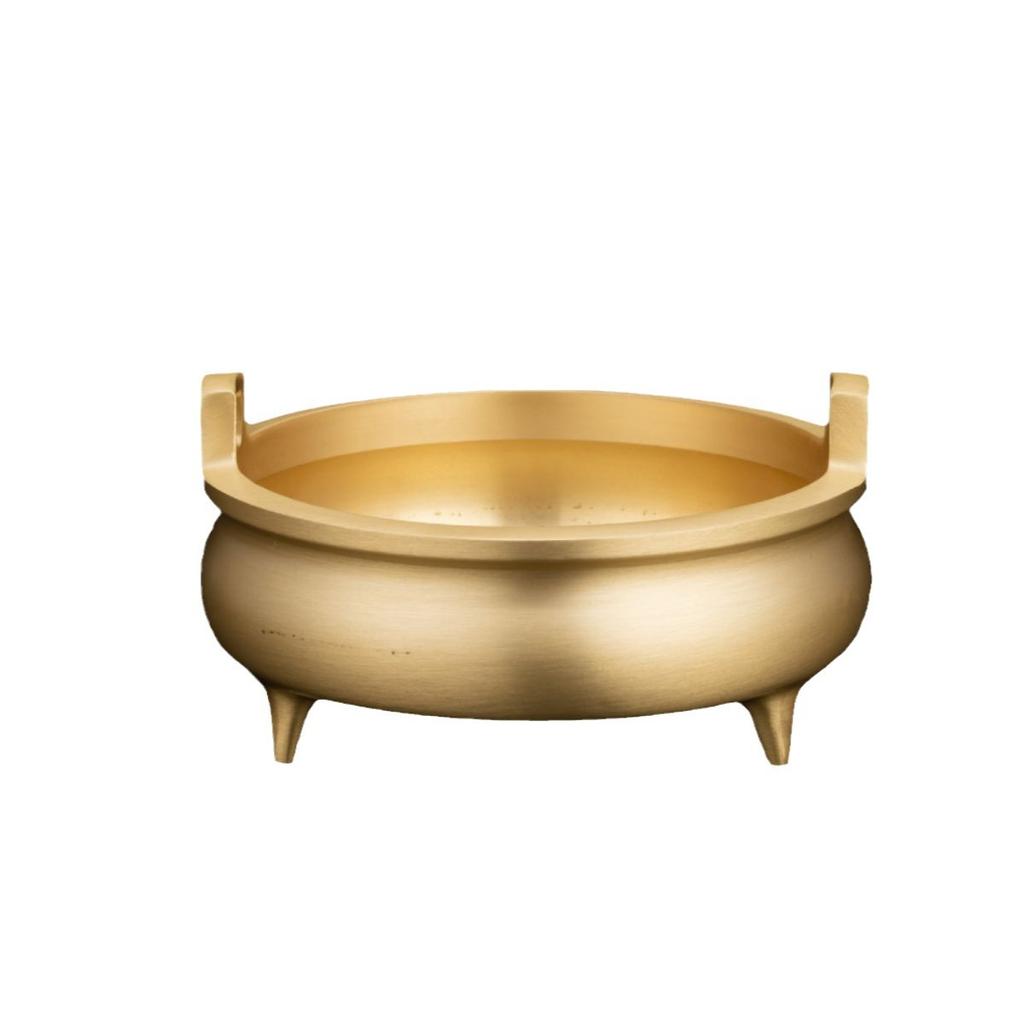 Brass Plain Three-Legged Incense Burner with Straight Ears, Household Stick Incense Burner for Indoor Worship, Chinese Style Craft & Gift