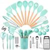 34pcs Premium Silicone Kitchen Utensil Set With Wooden Handles and Knife Heat-Resistant Non-Stick Friendly Cooking