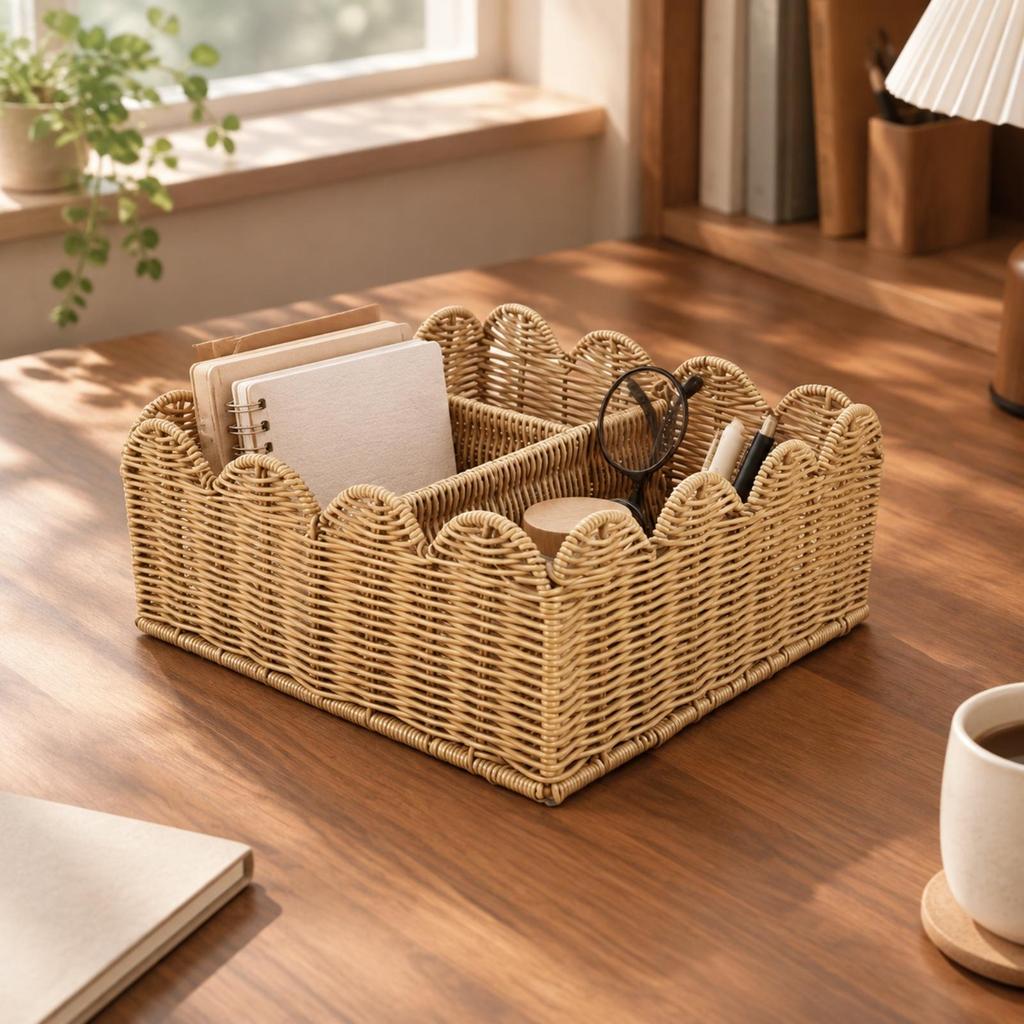 Imitation Rattan Woven Storage Basket Versatile for Vanity