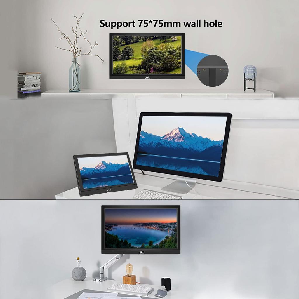 Kenowa Portable Slim and VESA USB HDMI Compatible with Raspberry and More 11.6-inch HD1366768 Monitor, Lightweight, Compatible, Type-C, Port, PCs,