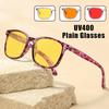 Unisex Floral-Print Square-Frame Night Vision Glasses Orange and Red Lenses with UV Protection Anti-blue Light Plain Glasses