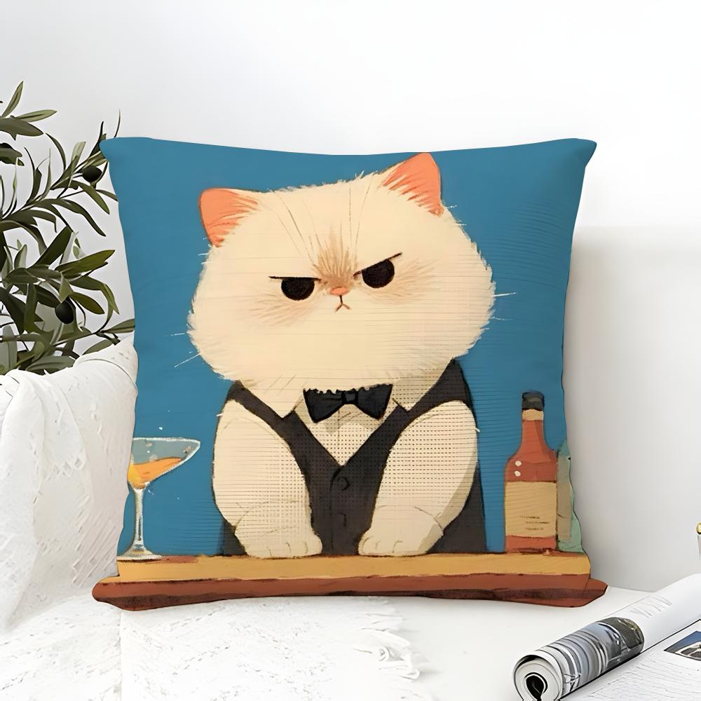 Cute Cartoon Cat Patterns Pillow Case Cotton Linen Fabric Square Zipper Pillowcase Home Decorative Living Room