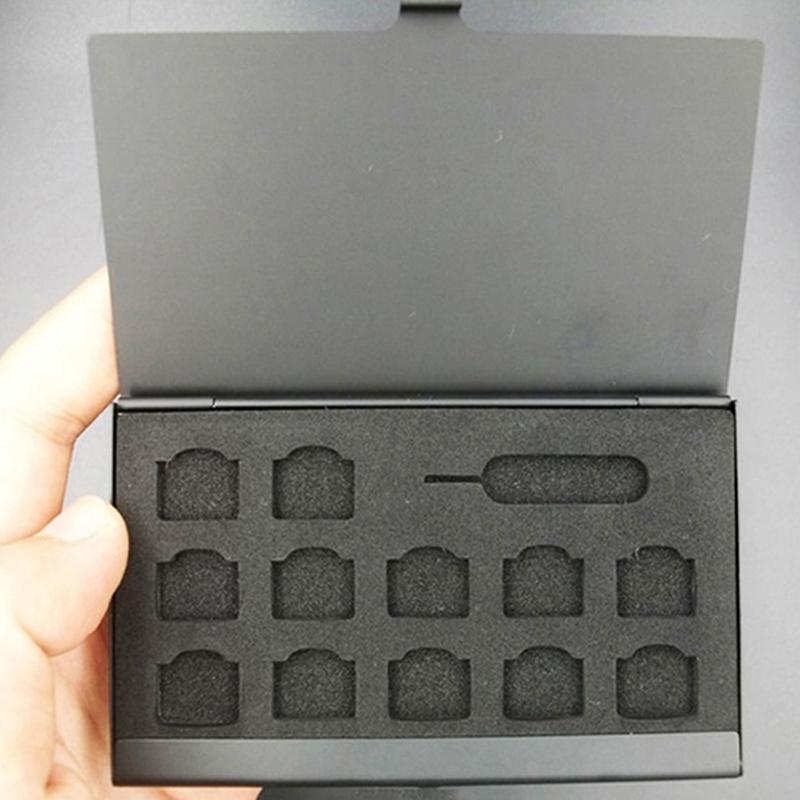 12-Slots-Nano+1-Slot-Card-Pin Aluminum Portable Sim Micro Pin Sim Card Nano Memory Card Storage Box Case Protector Holder