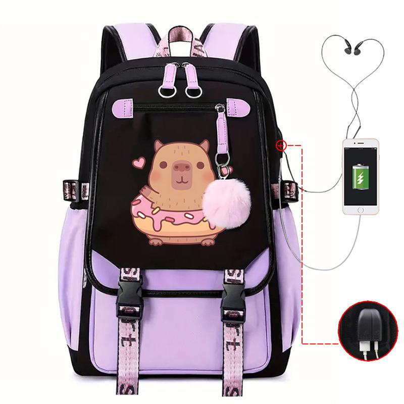 Kapibara Cute Printed USB Port Multi-function Leisure Travel Backpack