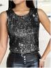 1116 European and American new women's clothing large size sequined solid color round neck sleeveless vest