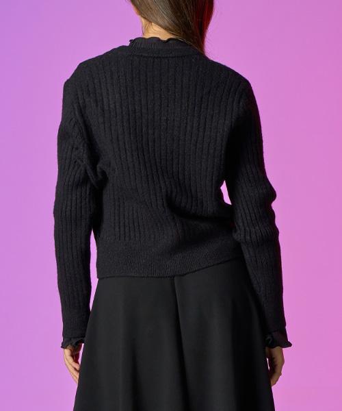KOLEAT Winter Crop Knit V-Neck Inner Long Sleeve Tee [Black] Kcl.