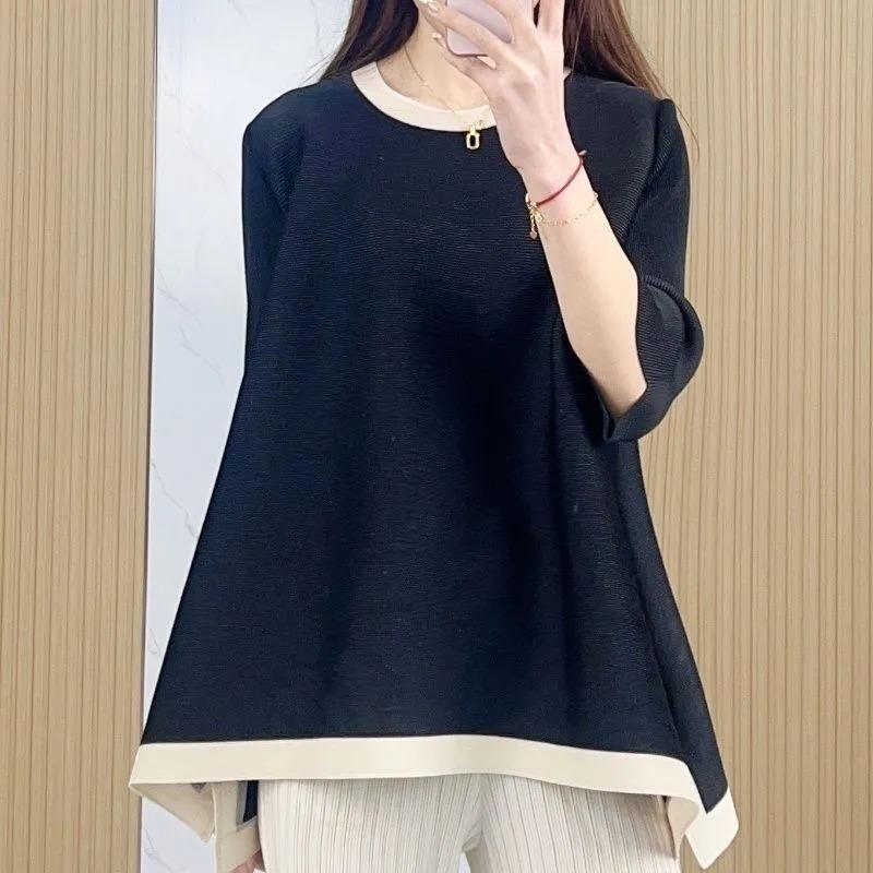 Tops for Women Spring New Style Casual Mid-sleeve T-shirts Loose Fashion Pleats