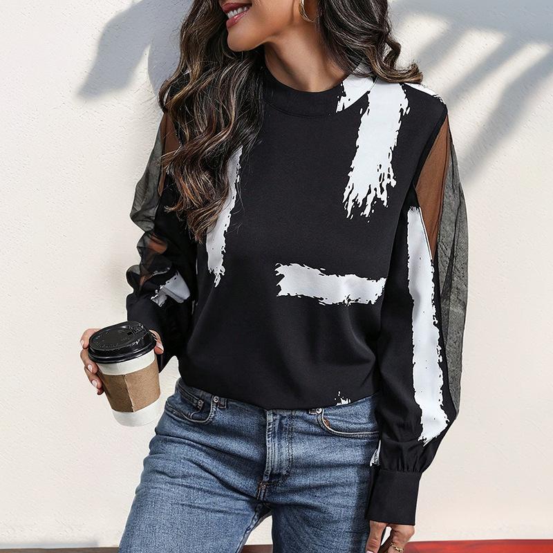 YYFS Dámská móda Ležérní Letní Jarní Halenky a Košile s Dlouhým Rukávem se Stojáčkem