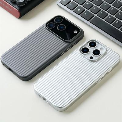 3D Stripe Metal Paint Magnetic Case For iPhone 17 16 15 14 Pro Max For Magsafe Matte Corrugated Luggage Pattern Armor PC Cover