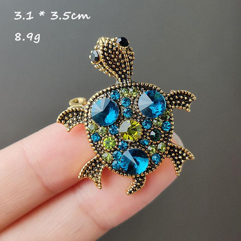 Small Turtle Rhienstone Brooches For Women Girls Boys Blue Crystal Animal Pin Fashion Alloy Accessories