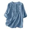 Women's Solid Color Vintage Loose Round Neck Thin Cotton Linen Tops Pullover Tops