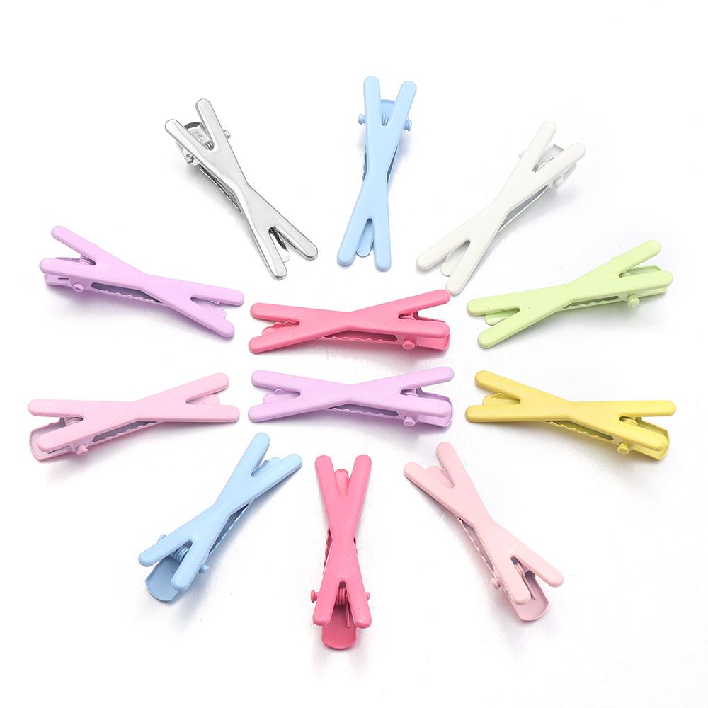 50pcs/lot Cute Metal Cross Hairpins Colorful Duckbill Clamp Girl Side Bangs Clip Hairpin For Jewelry Making Hair Accessories
