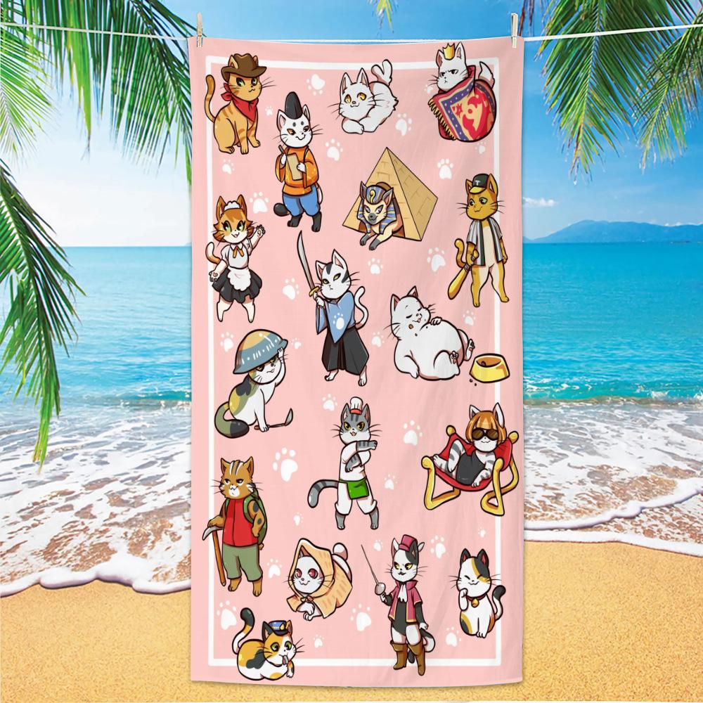 Cute and Cute Cat Cartoon Microfiber Beach Towel Quick Drying Lightweight Absorbent Bath Towel Outdoor Travel Pool Bath Towels