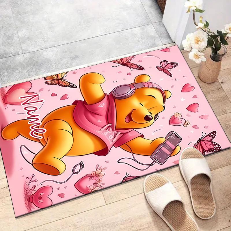Custom Winnie Mat Personalized Name, Polyester Washable Indoor Entryway Rug, Gift for Christmas, Easter, Thanksgiving Day