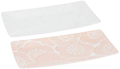 Saikai Pottery Hasami Ware Hafuri Rectangular Plate Pair Peach White 52860 25cm
