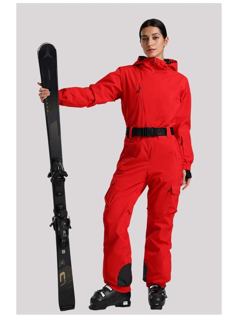 Traje de Esqui Profissional Impermeável para Mulheres com Dupla Camada - Conjunto Outdoor Espesso e Quente de Cor Sólida