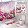 Tulip Flowers Bathroom Curtains Floral Fabric Shower Curtain Set Bath Mats Rugs Toilet Lid Cover Anti-Skid Carpet Home Decor