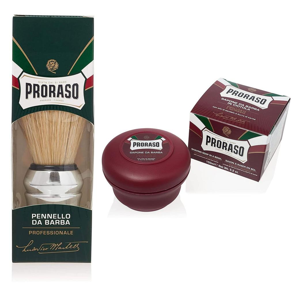 PRORASO Shaving Brush Shaving Soap Foaming Brush Pig Hair Shaving Razor Made in Italy & (Norish) 100%