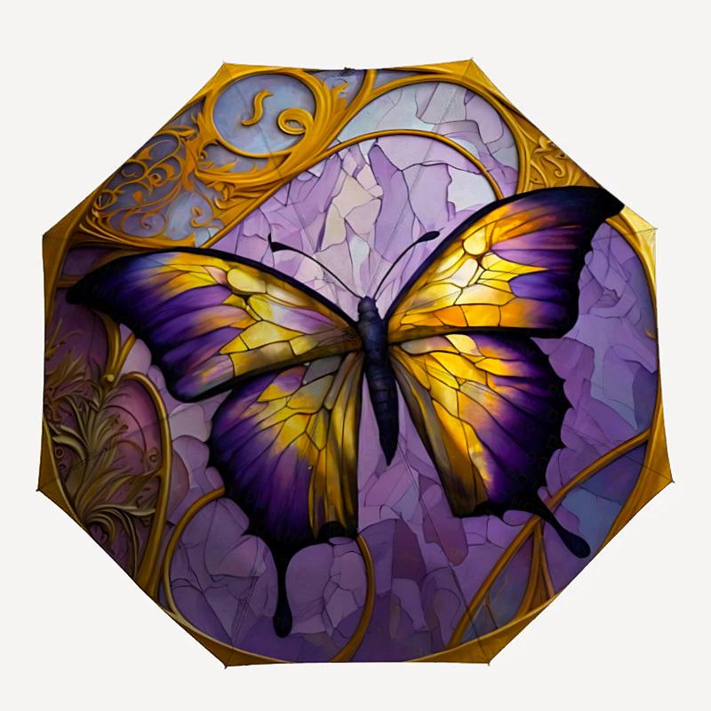 

1PC Butterfly Stained Art Automatic Open/close, All-Season Portable Folding Umbrella for Women & Men yy250919183