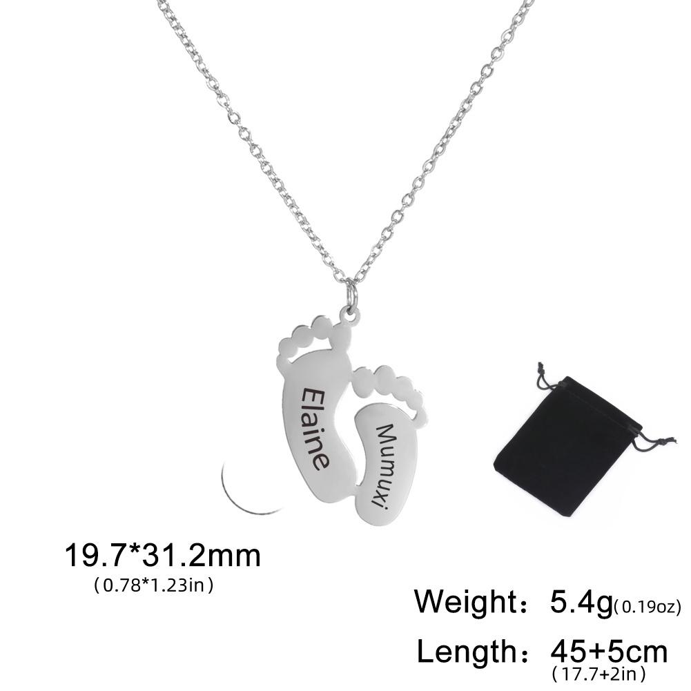 Customized Carving Name Date Foot Necklace Stainless Steel Personalized Necklace Couple Friendship Footprints Family Gift