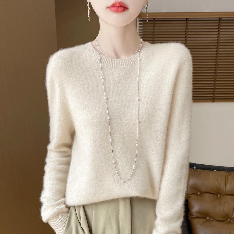 Herbst/Winter 2025 Damen 100% Wolle Nahtloser Rundhals Pullover