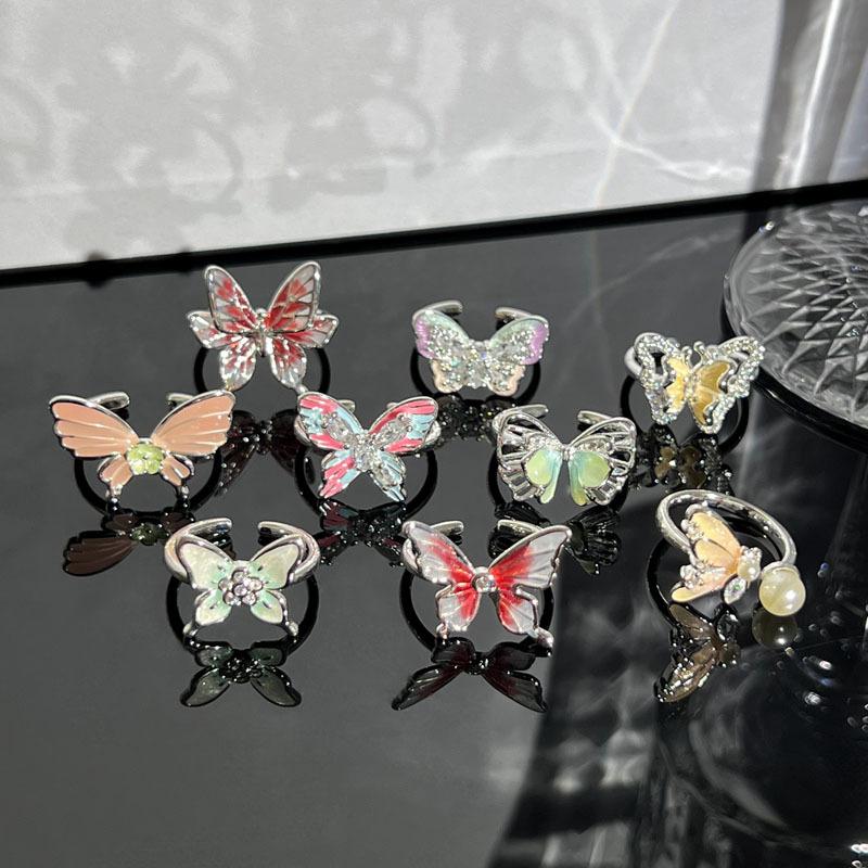 Exquisite Niche Mori Sweet Enamel 3D Butterfly Open Ring Alloy Cold‑Wind Spice‑Girl High‑End Dating Holiday Gift