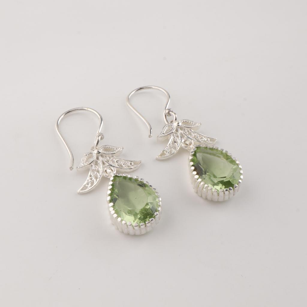 Green Amethyst Gemstone 925 Sterling Silver Jewelry Handmade Hook Earrings 1.84" CE-27-9