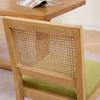 Rattan Esszimmerstühle Set von 2, Bauernhausstühle mit Rattangeflecht-Rückenlehne, Mid-Century-Stühle mit Hartholzrahmen, Schwamm- & S-Feder-Polster, Olivgrün,DE2883OL
