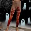 Damen Casual Mode Outdoor Halloween Bedruckte Slim Elastische Yogahose Cropped Hose