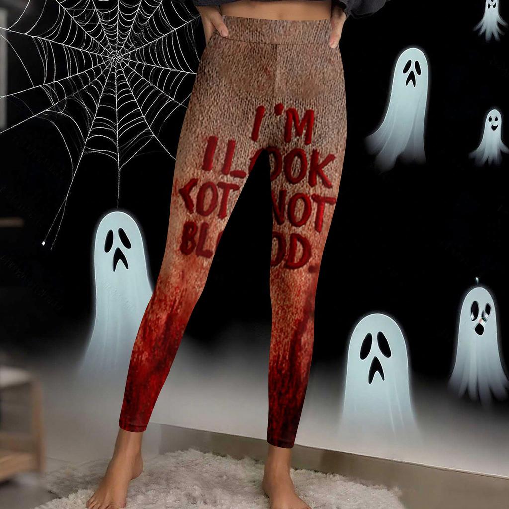 Damen Casual Mode Outdoor Halloween Bedruckte Slim Elastische Yogahose Cropped Hose
