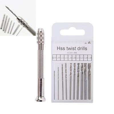 Wood Drill Bit Kit Mini Set High Speed Steel Twist Hand Drill Woodworking Drilling Rotary DIY Craft Manual Pin Vise Tools Set