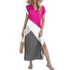 Women's Casual Comfortable V Neck Loose Hem Split Vacation Short Sleeve Geometric Long Dresses