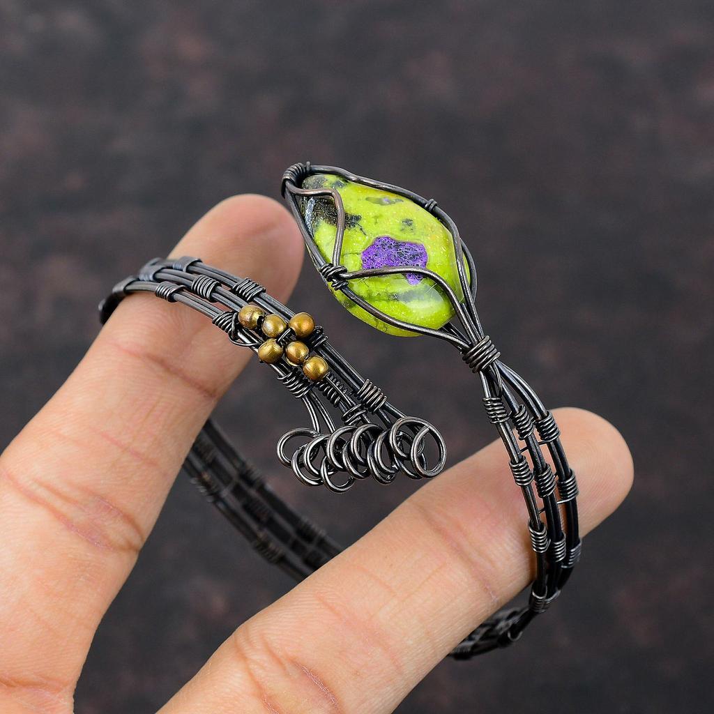 Stichtite Gemstone Cuff Bracelet Copper Wire Wrapped Bangle Adjustable Bangle Copper Jewelry Handmade Cuff Bracelet Antique Jewelry For Gift