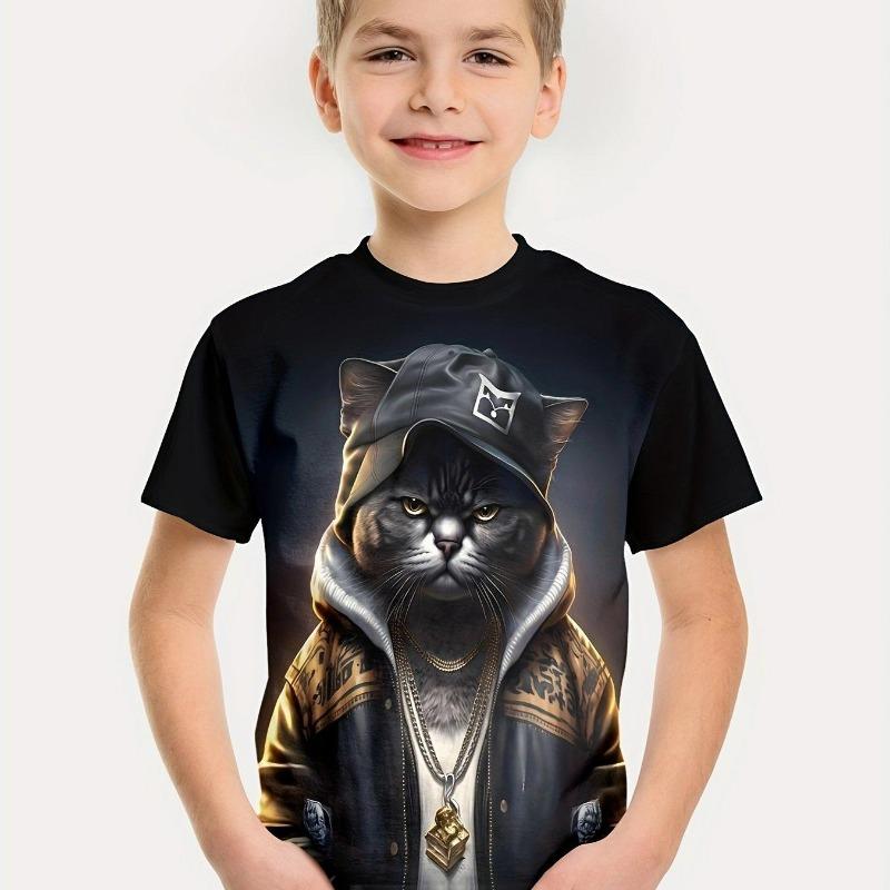 Funny Animal Kids Adult Printed T-shirt Summer Women's and Men's Casual Outdoor Girl and Boy Short Sleeve Tees Top Pullover