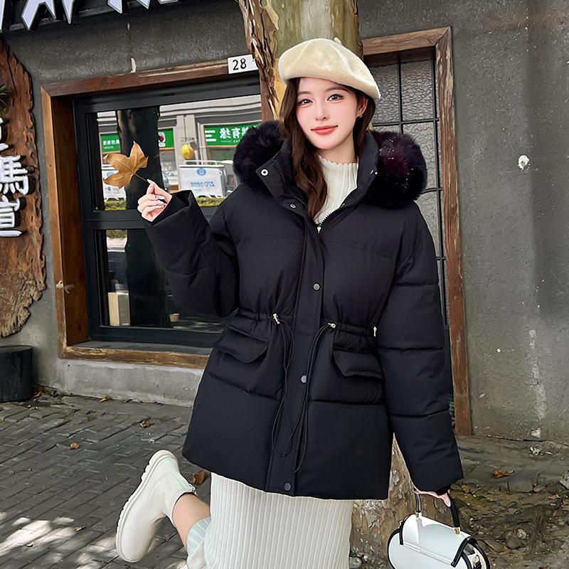 Waist Down Cotton Clothes Women's Long Thickened Warm Big Fur Neck Cotton-padded Clothes Jacket Tide