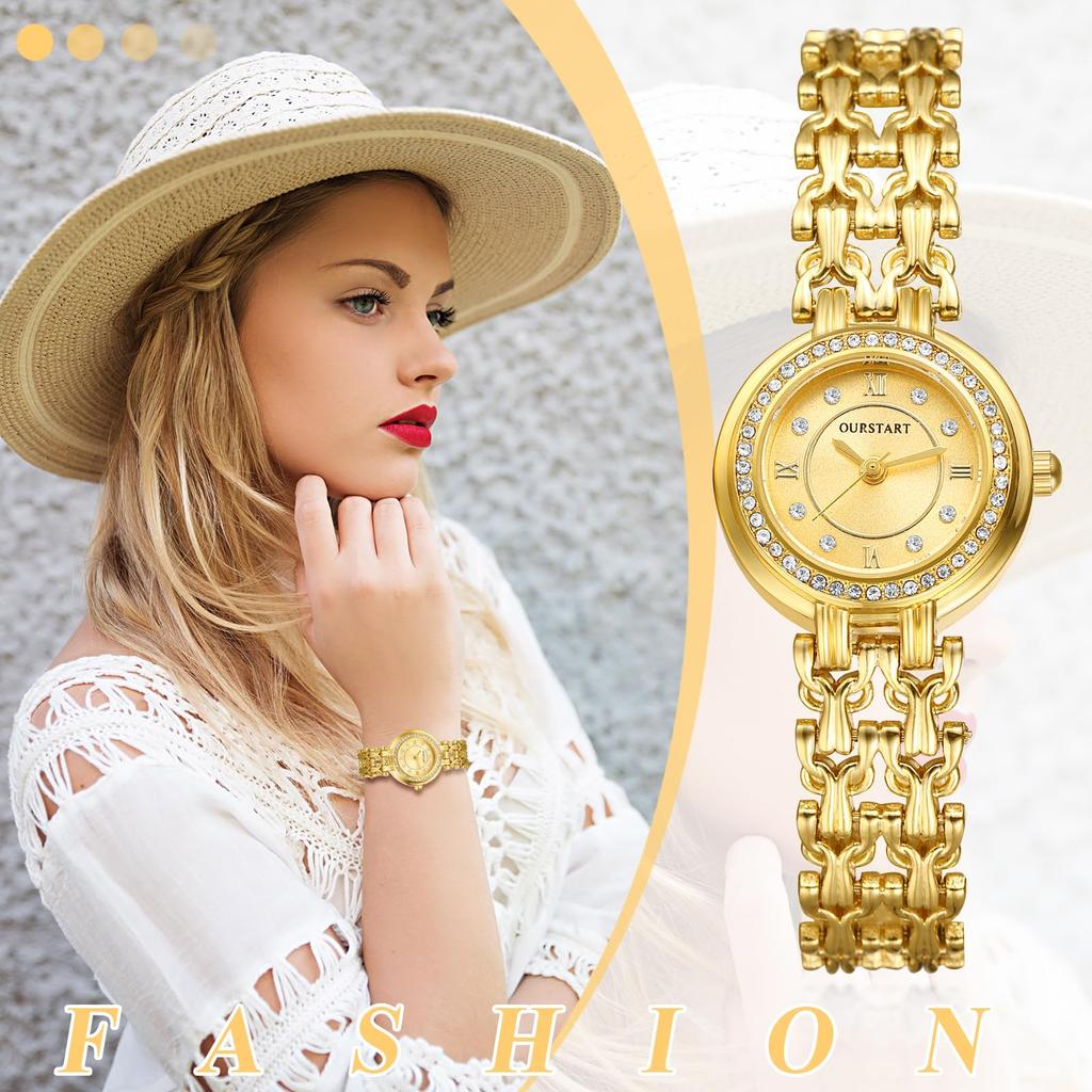Watch with Sparkling Cute Analog Diamond Gold Perfect for and Accessories Ideal for and As a Gift for Her Women's Bracelet Display, Accent, Simple,