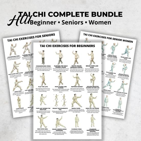 Tai Chi Per Donne di Mezza Età Set di 3 Poster Guida all'Esercizio per Anziani Allenamento per Principianti Tabella di Allenamento Regolazione Qi e Sangue Anziani Basso Impatto Equilibrio