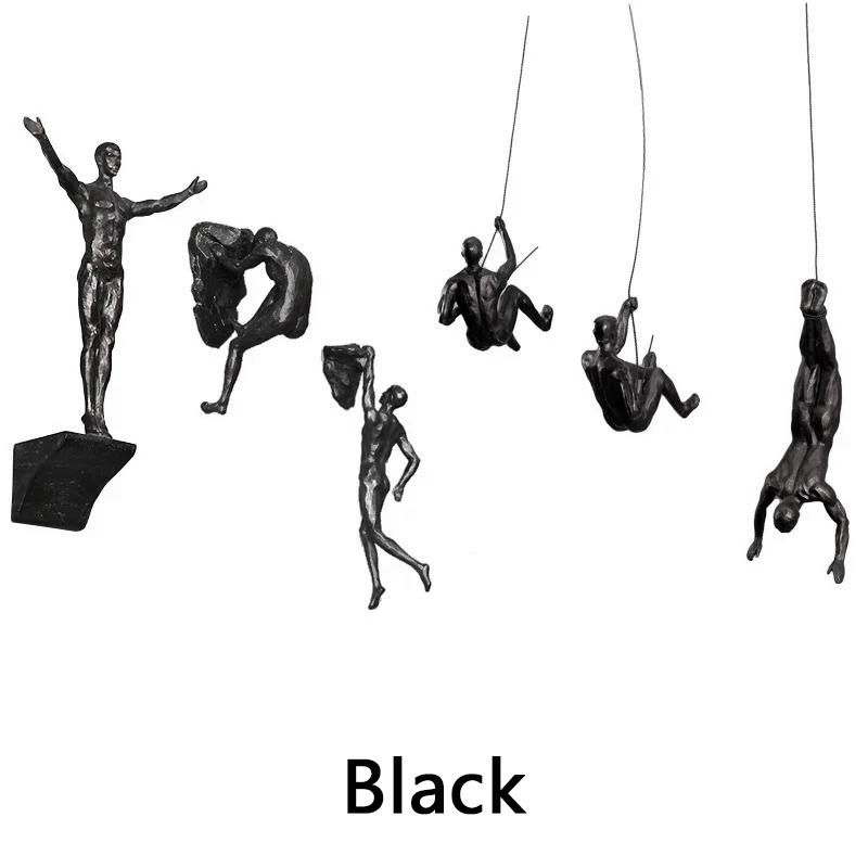 6pcs Set Rock Climbing Ornament Character Wall Decoration Retro Resin Industrial Style Handicraft Bar Restaurant For Gift