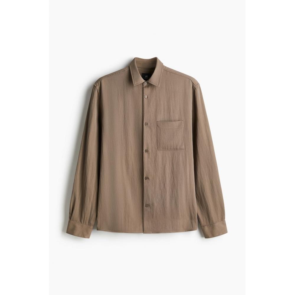 H M Satin sHirt Loose Fit Dark Beige