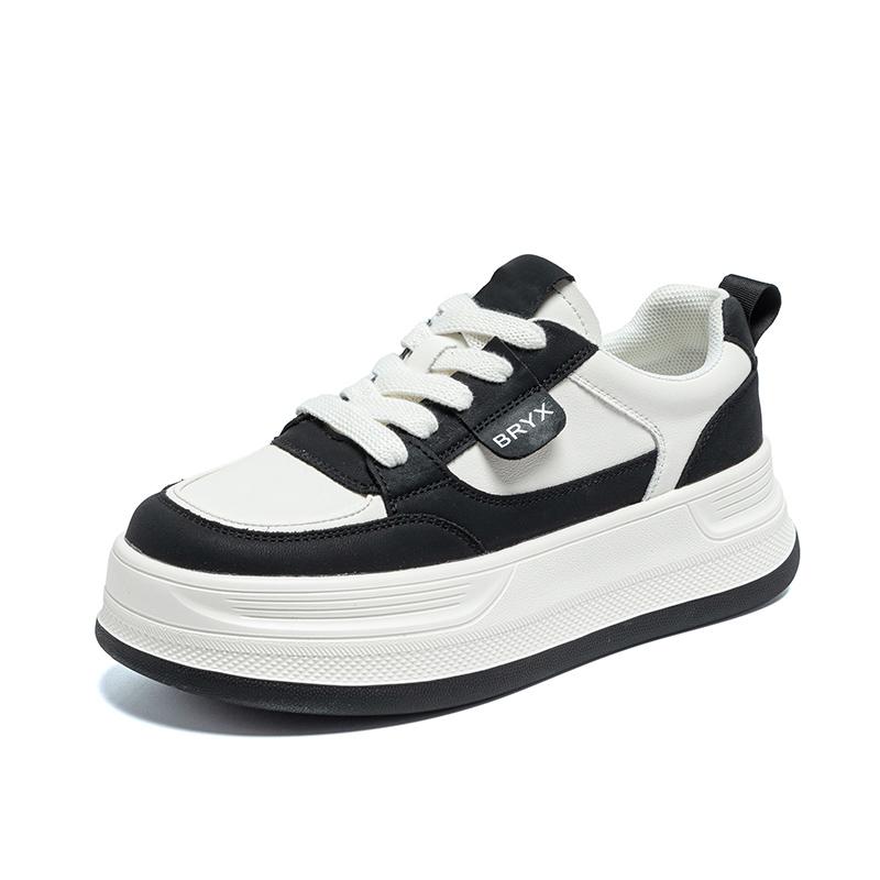 Thick soled white shoes, women's four season lace up versatile, student height increasing casual shoes, big toe wear-resistant sports board shoes