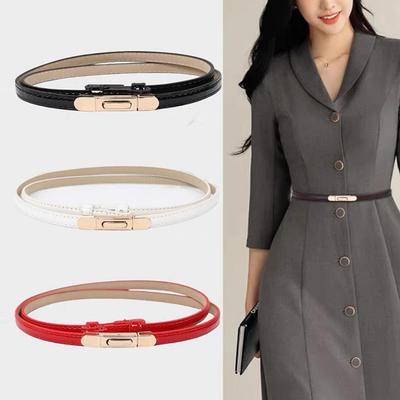 Adjustable Women's Patent Leather Skinny Belt - Versatile Waist Decoration for Dresses, Sweaters, and Suits