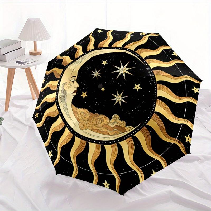 1pc Celestial Harmony Automatic Folding Umbrella, 8-Rib Sturdy Canopy, Portable Travel Umbrella for Outdoor Use