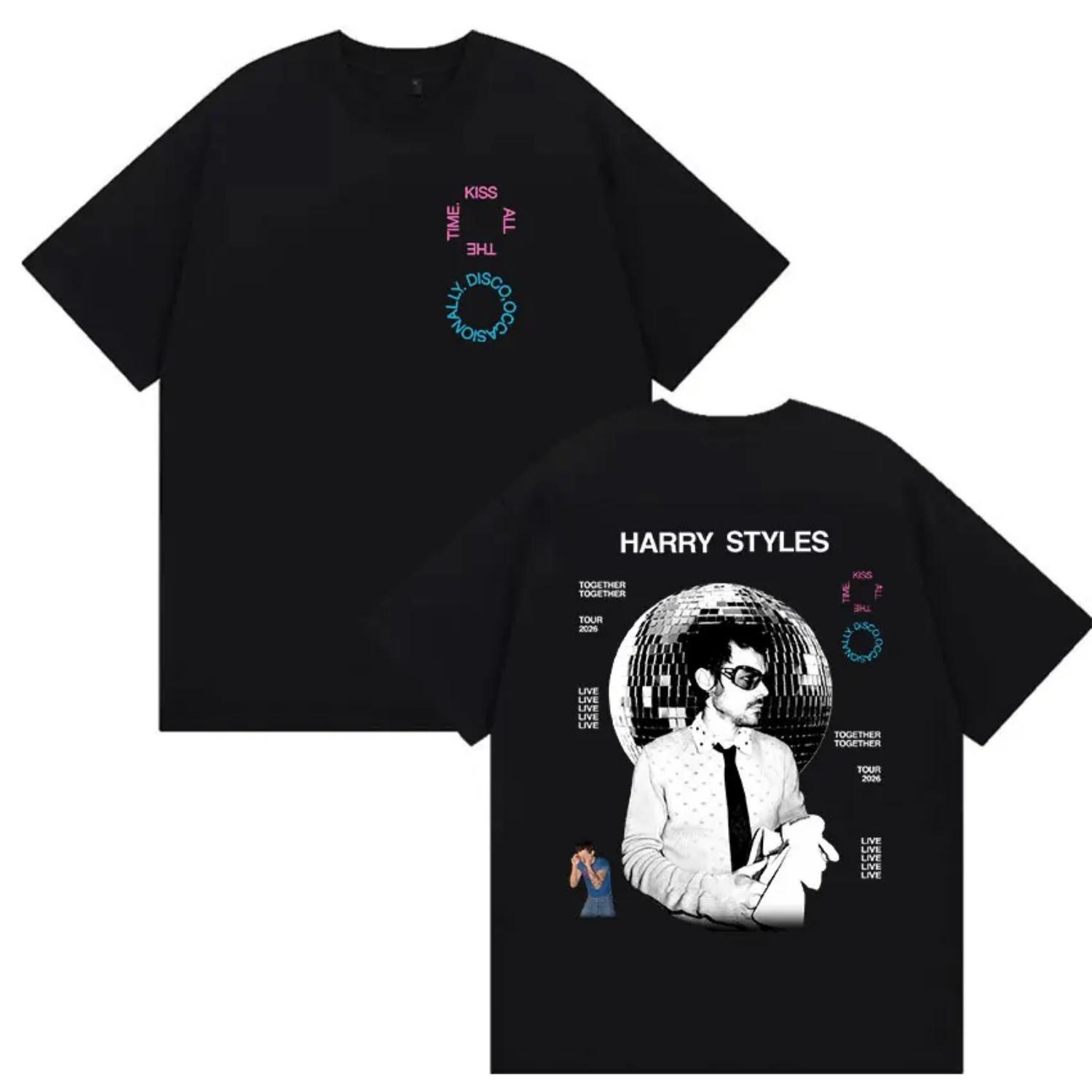 

Harry Styles Kiss All The Time Disco Occasionally Tour 2026 T Shirt Men s Hip Hop Vintage Cotton Y2K Short Sleeve Top Streetwear S разноцветный