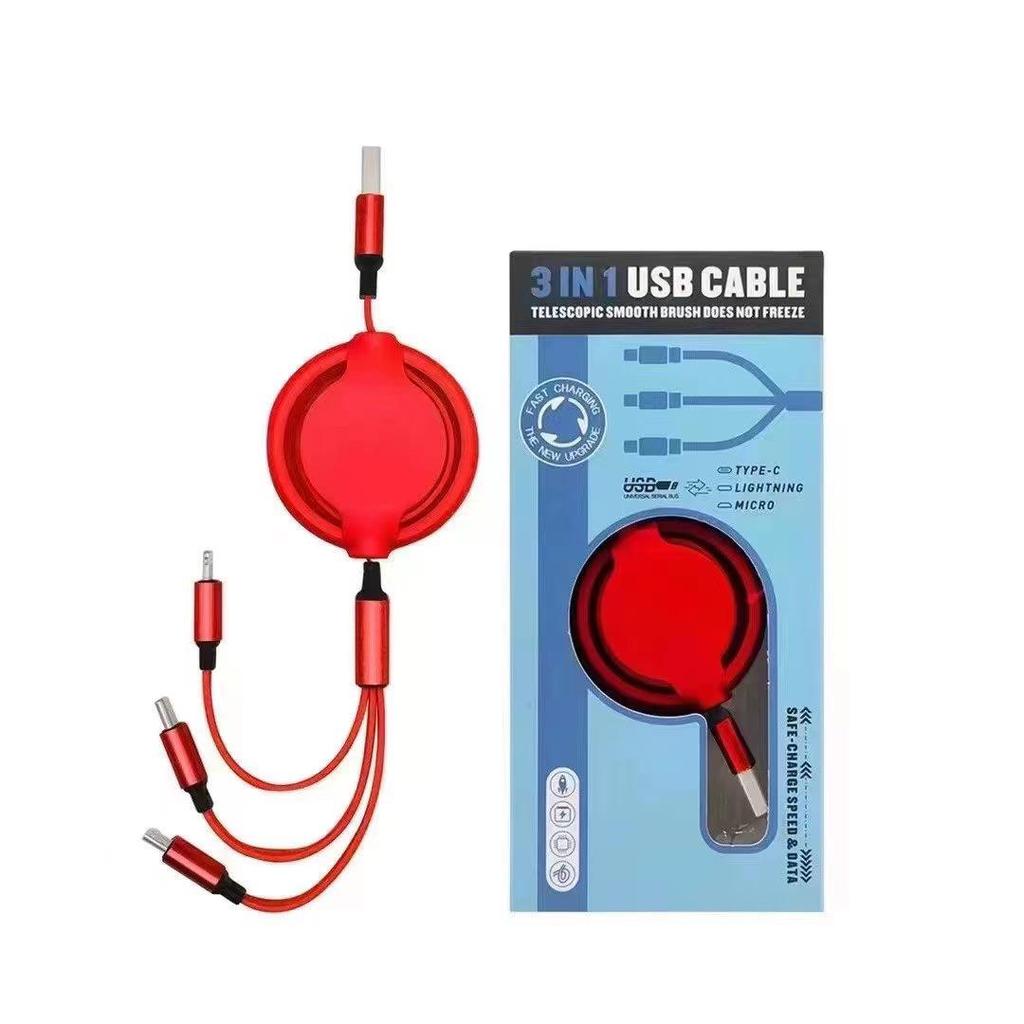 Premium Retractable Liquid Silicone 3-in-1 Type-C Charging Cable